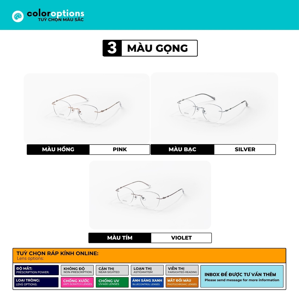 [A458] Gọng kính cận không viền TITANIUM siêu nhẹ chống gỉ by Eye Center Vietnam