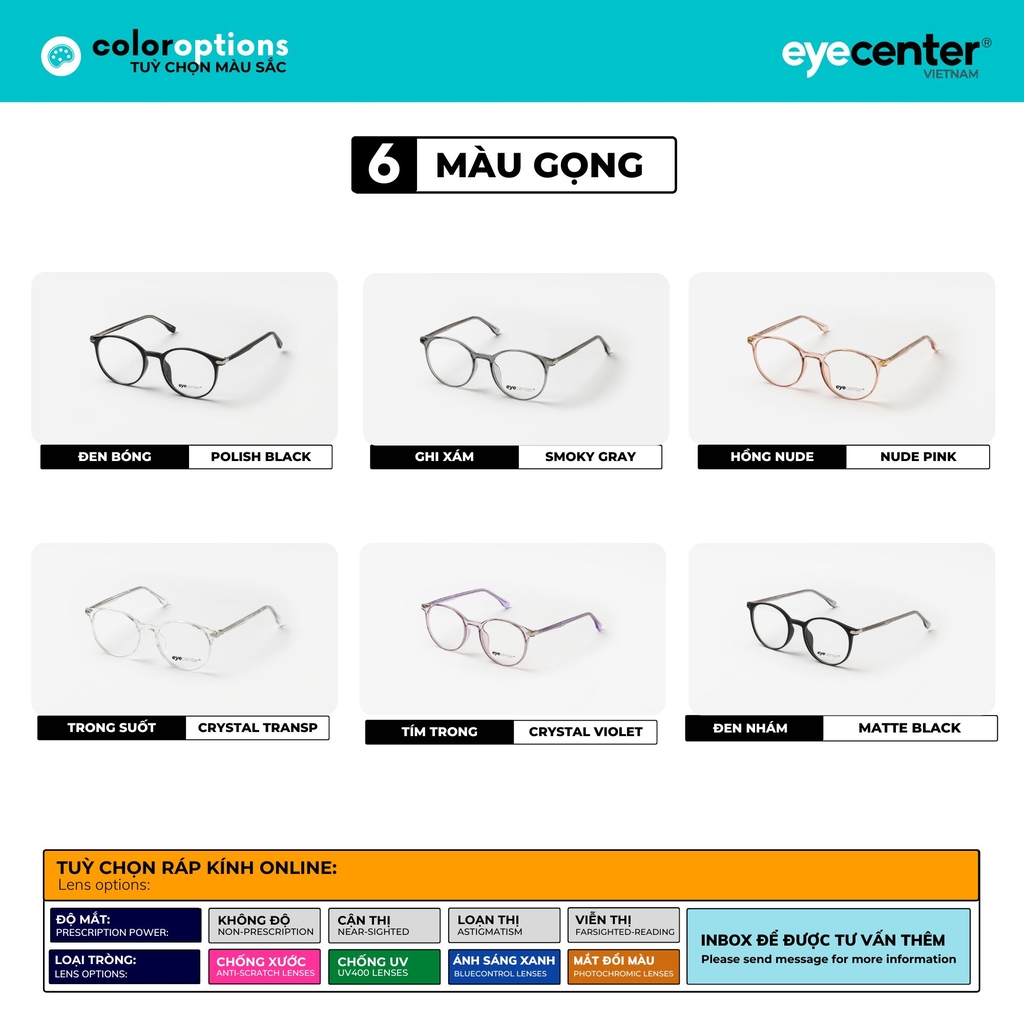 [C34] Gọng kính cận nữ chính hãng EYECENTER lõi thép chống gãy 8304 by Eye Center Vietnam