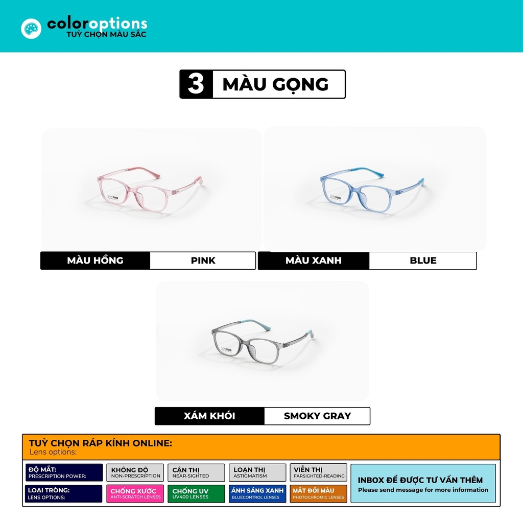 [ZA498] Gọng kính cận trẻ em nhiều màu chất liệu nhựa siêu nhẹ by Eye Center Vietnam
