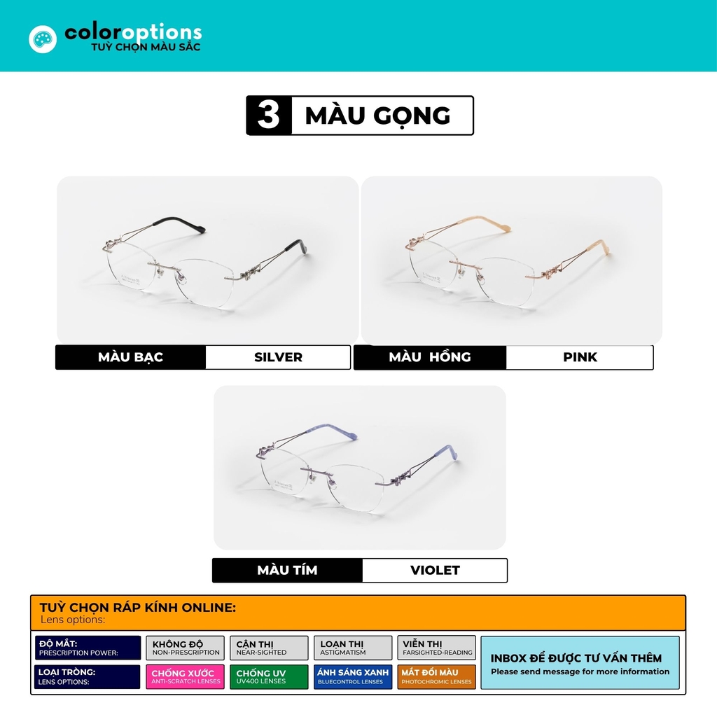 [ZA533] Gọng kính nữ không viền chất liệu Titanium chống gỉ by Eye Center Vietnam