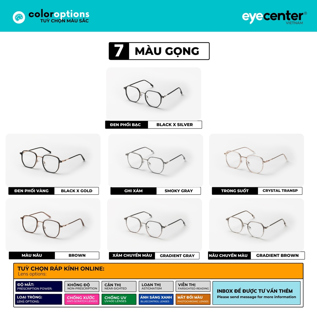 [C84] Gọng kính cận nam nữ EYECENTER nhựa phối kim loại by Eye Center Vietnam