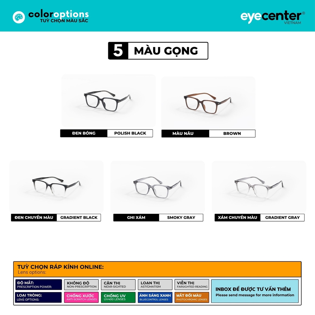 [VB237] Gọng kính cận nam nữ chất liệu nhựa siêu nhẹ nhiều màu by Eye Center Vietnam