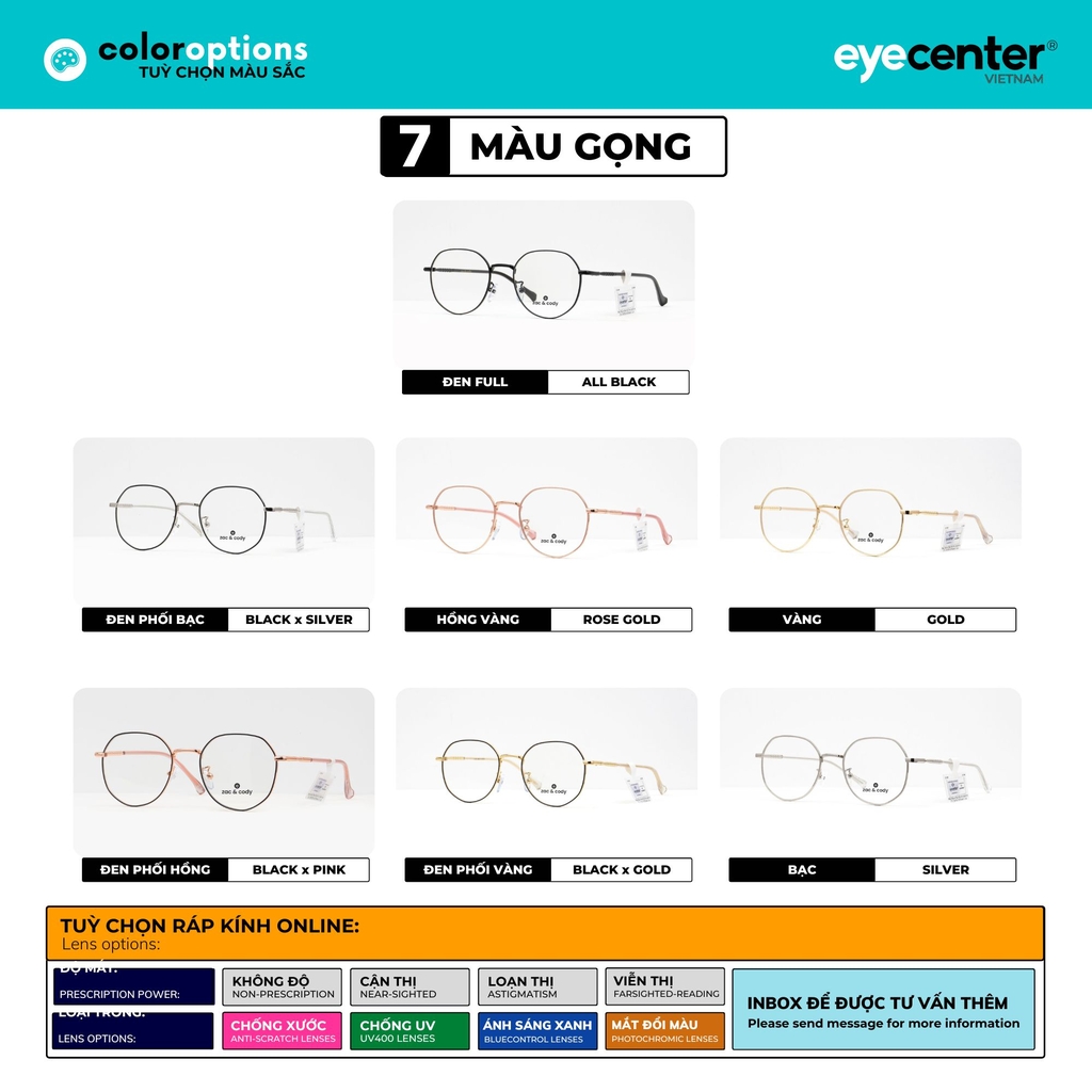 [C14][5286-29183] Gọng kính cận nữ chính hãng ZAC & CODY kim loại chống gỉ casual.14 ZC D29183  by Eye Center Vietnam