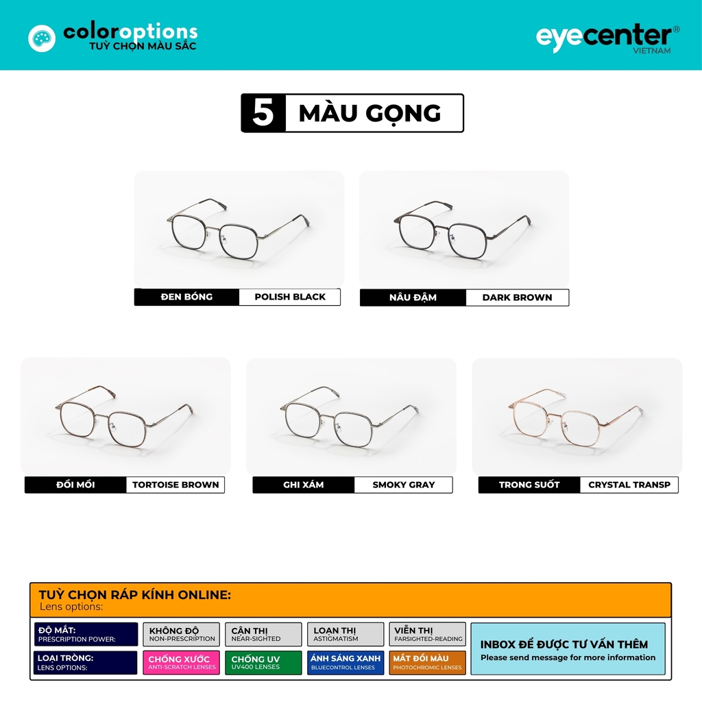 [B211] Gọng kính cận nam nữ chất liệu kim loại chống gỉ by Eye Center Vietnam