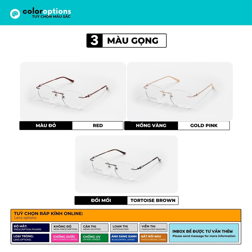 [ZA534] Gọng kính nữ không viền chất liệu Titanium chống gỉ by Eye Center Vietnam