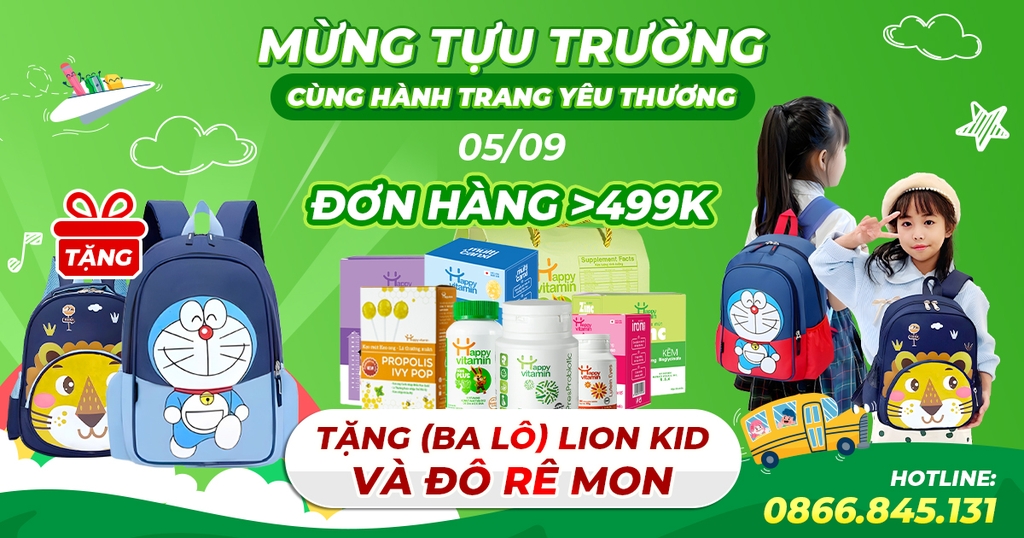 Chương Trình Mừng Tựu Trường - Cùng Hành Trang Yêu Thương: Nhận Ngay Balo Lion Kid Hoặc Balo Doraemon