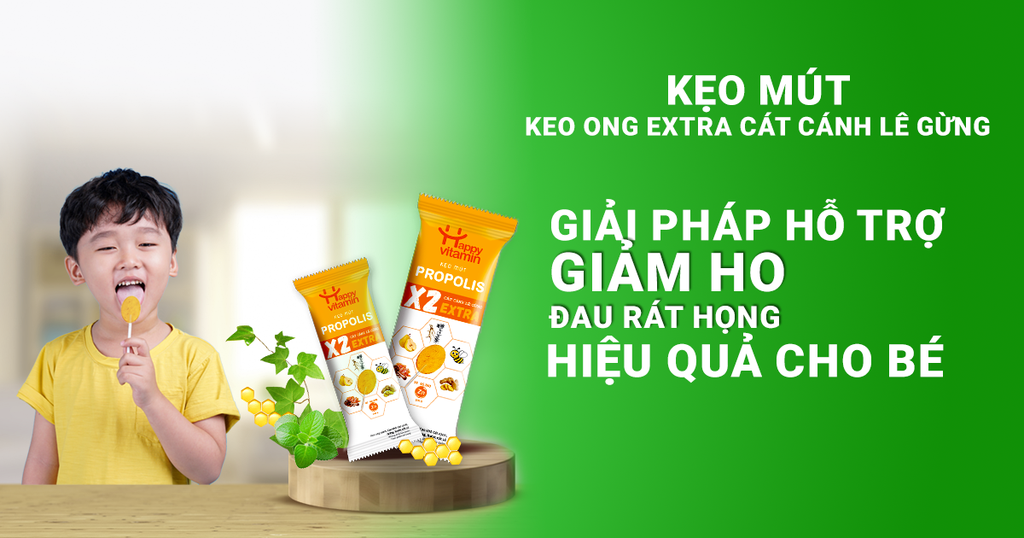 Kẹo mút keo ong extra cát cánh lê gừng Happy Vitamin - Giải pháp hỗ trợ giảm ho đau rát họng hiệu quả cho bé