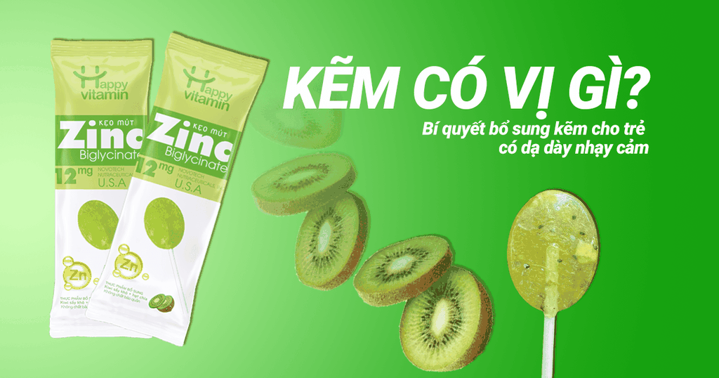 Kẽm Có Vị Gì? Bí Quyết Bổ Sung Kẽm Cho Trẻ Từ Kẹo Mút ZinC Hương kiwi Của Happy Vitamin