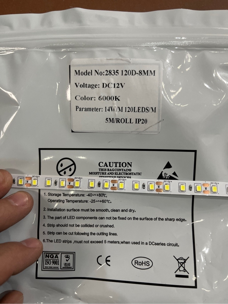 Led Thanh Nhôm cuộn 5m 2835 12V - 120led - Trắng 6500K