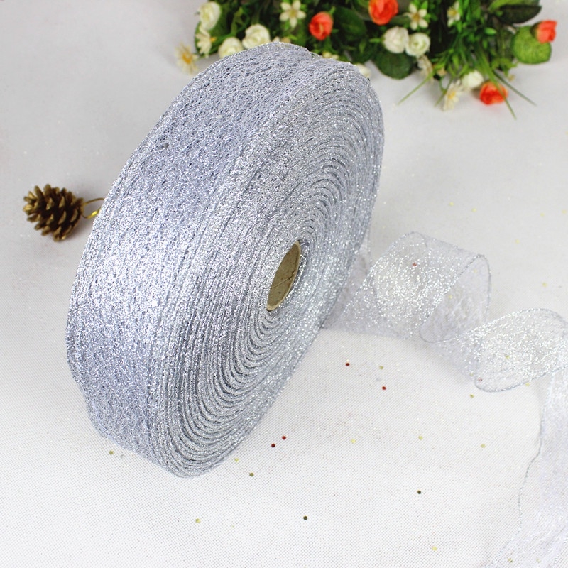 Ruy băng kim tuyến bản 5cm trang trí cây thông Noel dài 2m