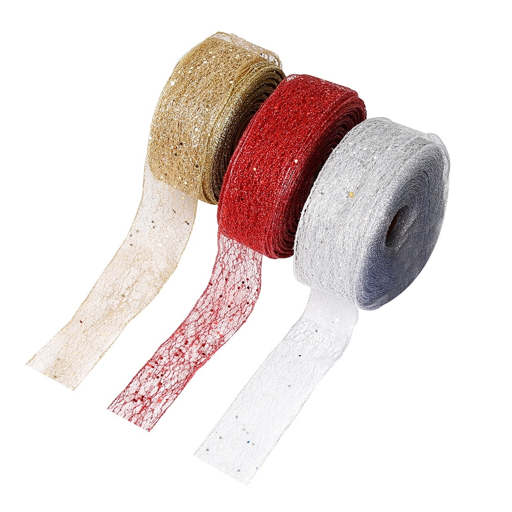 Ruy băng kim tuyến bản 5cm trang trí cây thông Noel dài 2m
