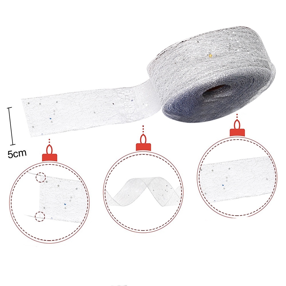 Ruy băng kim tuyến bản 5cm trang trí cây thông Noel dài 2m
