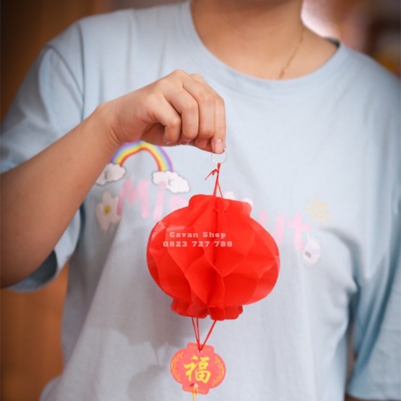 Set 10 Đèn lồng đỏ trang trí tết Tết nilon xếp Hàng thường ( mỏng)