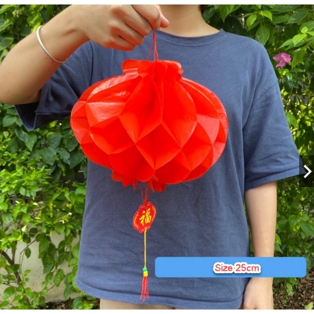 Set 10 Đèn lồng đỏ trang trí tết Tết nilon xếp Hàng thường ( mỏng)