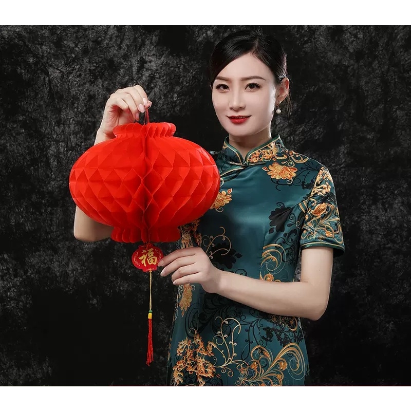 Set 10 Đèn lồng đỏ trang trí tết Tết nilon xếp Hàng thường ( mỏng)