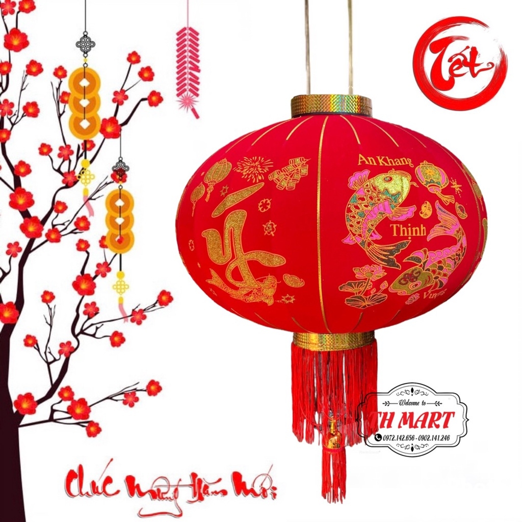 Đèn lồng đỏ vải lụa Cao cấp treo Tết hình Rồng Phượng có râu lớn