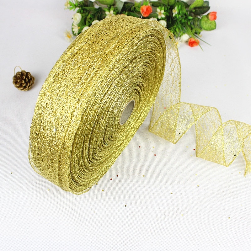 Ruy băng kim tuyến bản 5cm trang trí cây thông Noel dài 2m