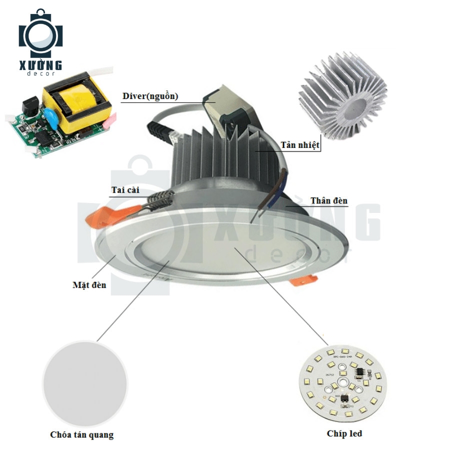 Đèn led âm trần đế tản