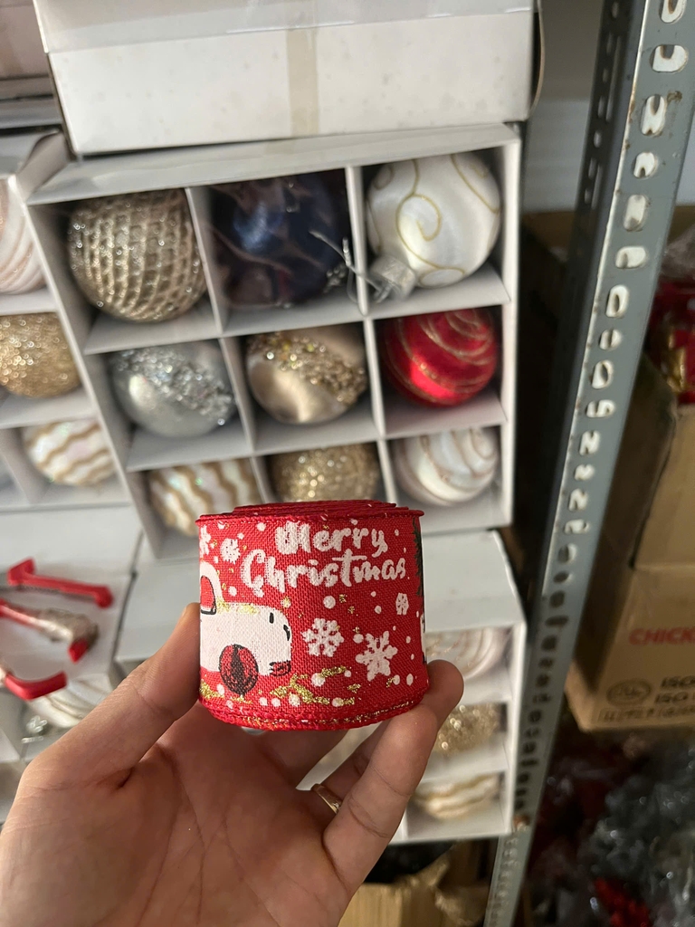 Ruy băng vải Noel hình Merry Christmas cuộn 6m bản 5cm