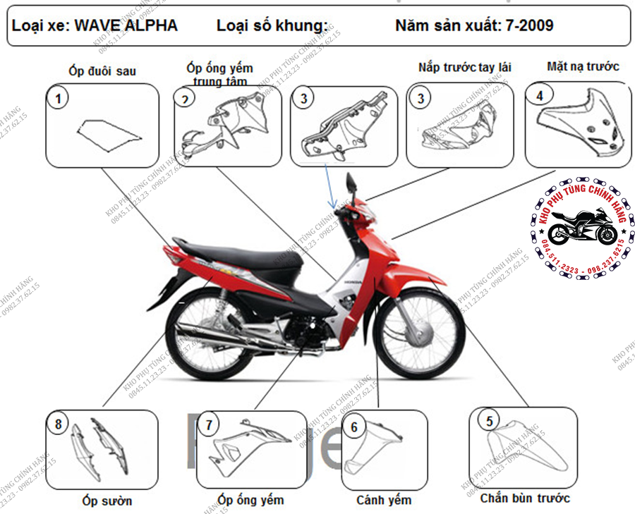 Bộ nhựa dàn áo wave Alpha2009 Có 4 màu ĐỏĐenVàng Bạc  chinhhangvn