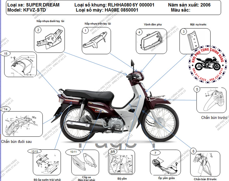 Bộ nhựa dàn áo Dream 100cc 19972009 đầu ngắn Có 8 mẫu  chinhhangvn