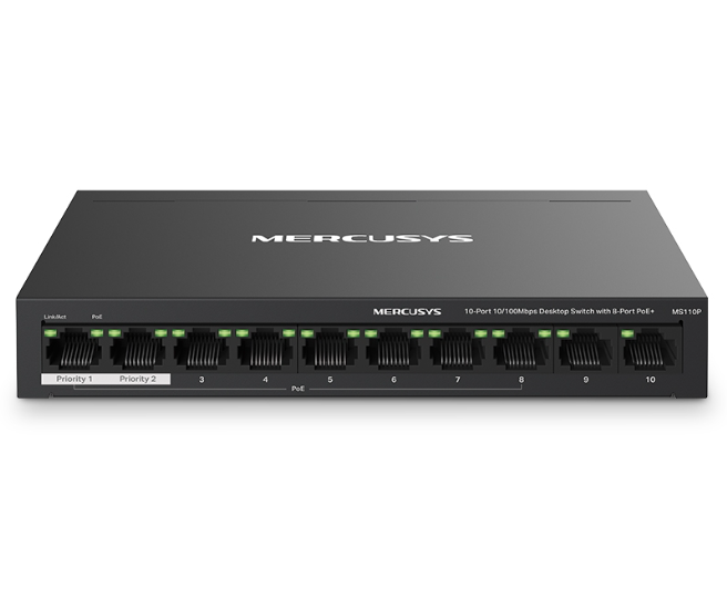 Switch POE 8 Port Mercusys MS110P ms10/100Mbps- ( 8P PoE +1 Uplink); 24T