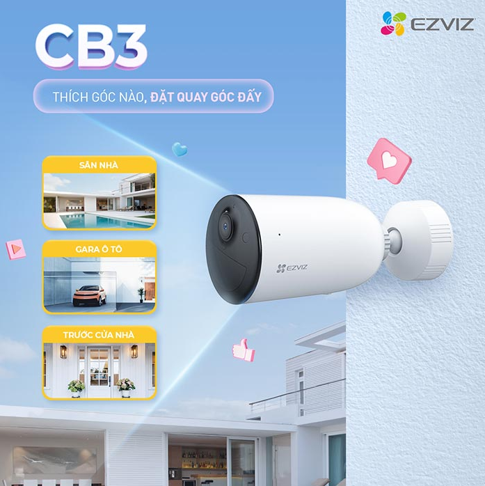 Camera Ezviz CS-CB3 (2MP, 2.8mm, Sử dụng pin 5200 mAh)  tấm năng lượng Solar Panel; 24T