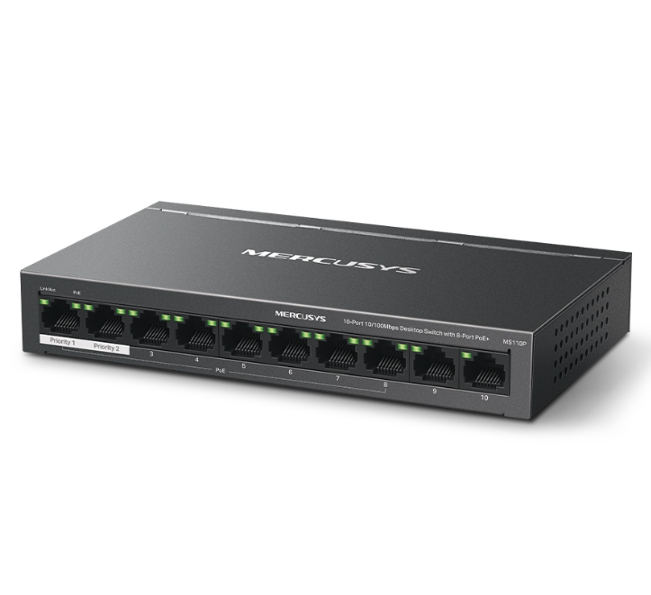 Switch POE 8 Port Mercusys MS110P ms10/100Mbps- ( 8P PoE +1 Uplink); 24T