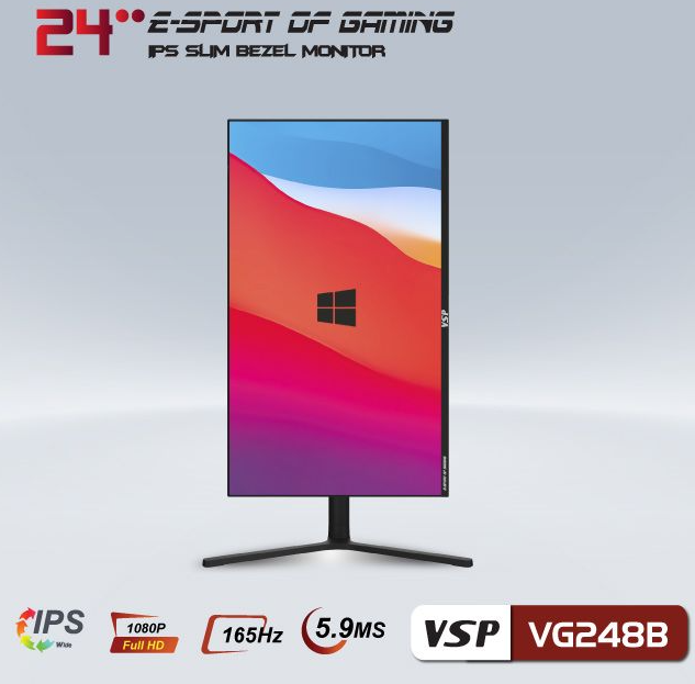 MÀN HÌNH GAMING VSP VG248B (23.8 INCH/FHD/IPS/165HZ/5.9MS/DP,HDMI); 24T