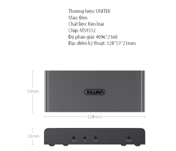 Bộ chia HDMI 1--->2 4K V130A Unitek; 03T