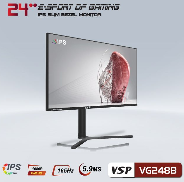 MÀN HÌNH GAMING VSP VG248B (23.8 INCH/FHD/IPS/165HZ/5.9MS/DP,HDMI); 24T