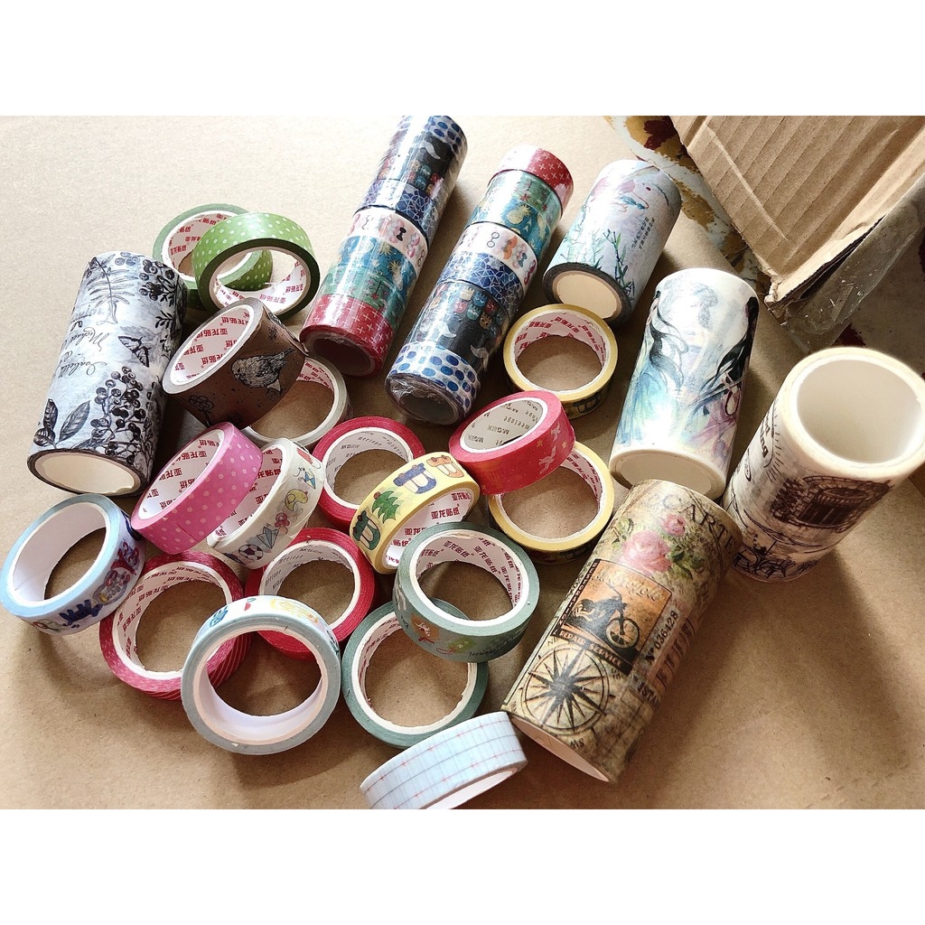 Washi tape khổ lớn nhiều mẫu dễ thương cổ điển lấp lánh dài 38m cuộn  Sticker dán bullet journal  Sổ Klong