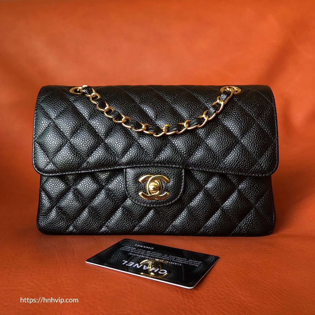 TÚI XÁCH CHANEL CLASSIC FLAP BAG 20 CAVIAR DA ĐEN KIM LOẠI BẠC HÀNG SIÊU  CẤP LIKE AUTH