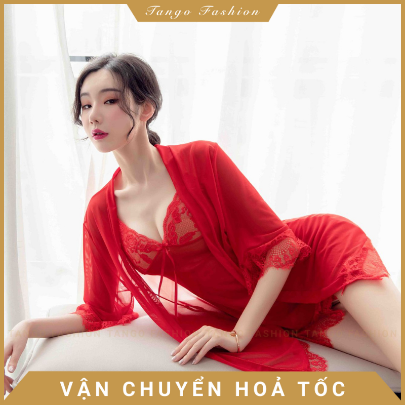 Váy ngủ sexy - Đầm ngủ ren voan mỏng ngợi cảm có kèm áo choàng ...