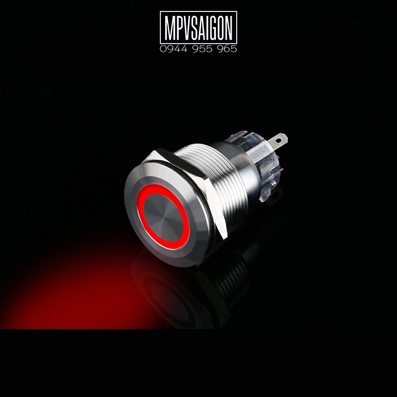 Công tắc kim loại LED 30mm hình nguồn 12V 24V Nhấn nhả