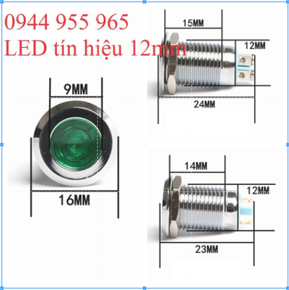LED tín hiệu 12mm kim loại đầu bằng chống nước chống gỉ sét 12V  ô tô tàu thuyền tủ điện y tế ô tô