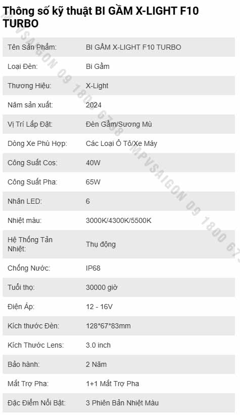 BI GẦM X-LIGHT F10 TURBO