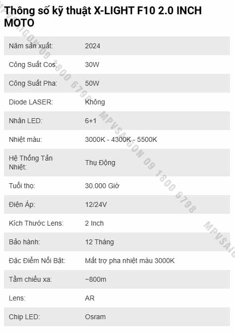 15 X-LIGHT F10 2.0 INCH MOTO