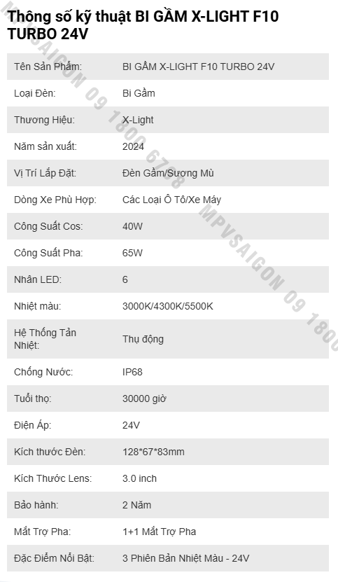 BI GẦM X-LIGHT F10 TURBO 24V