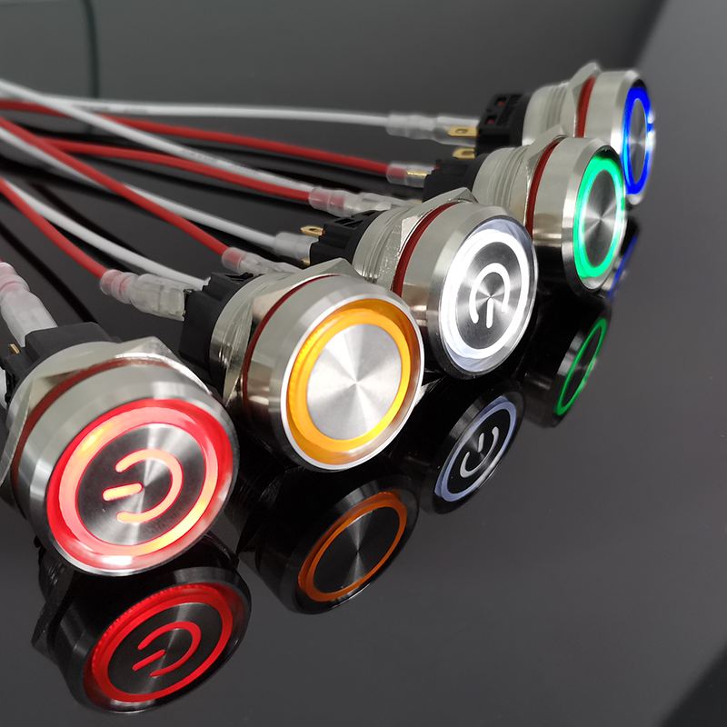 Công tắc kim loại 22mm LED tròn 12V 24V Nhấn nhả