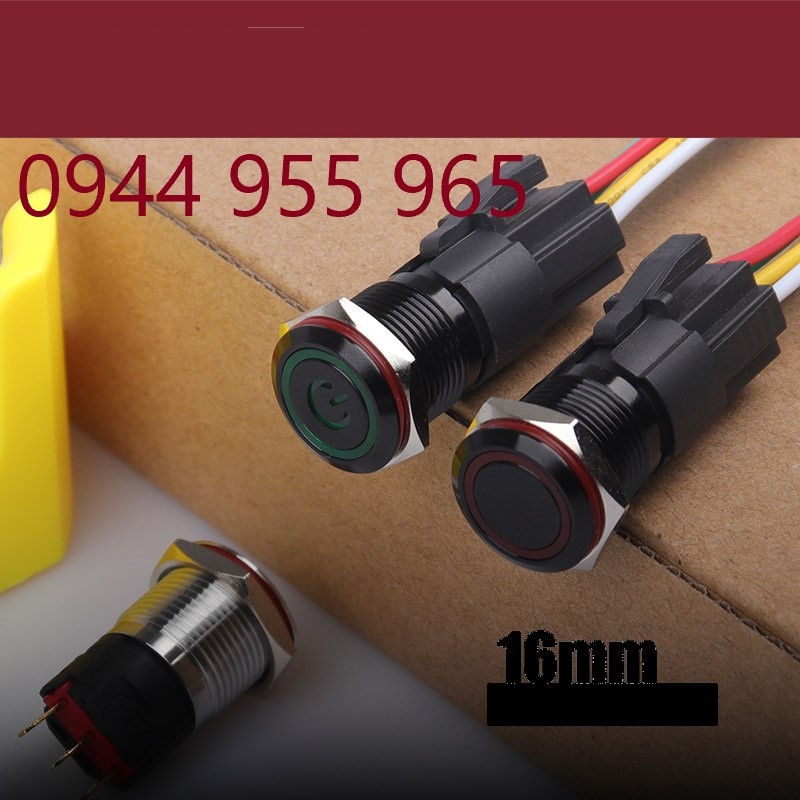 Công tắc LED 16mm vỏ đen có giắc cắm 12V 24V