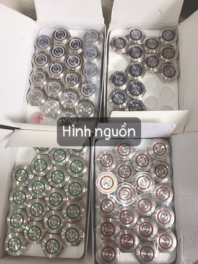 Công tắc kim loại LED 30mm hình nguồn nhấn khóa 12V 24V có giắc cắm- Xanh dương