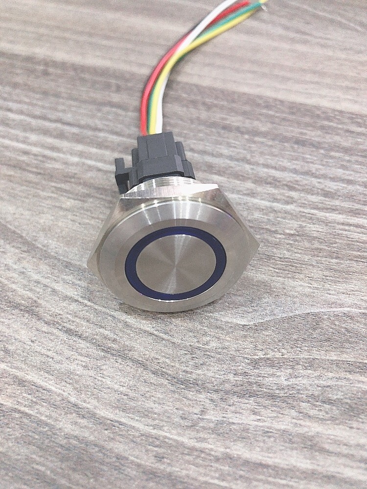 Công tắc kim loại 19mm LED tròn 220V điện nhà máy móc thiết bị Kèm giắc cắm,LED trắng 220V