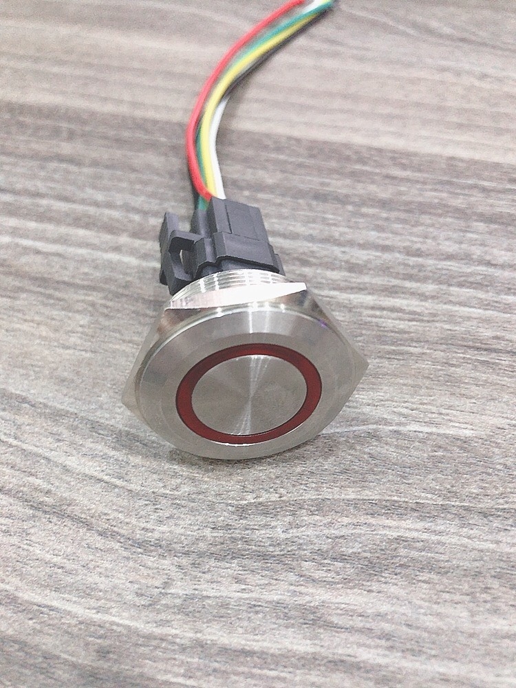 Công tắc kim loại 19mm LED tròn 220V điện nhà máy móc thiết bị Kèm giắc cắm,LED trắng 220V