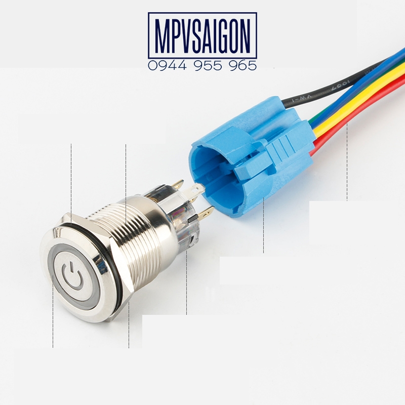 Công tắc kim loại LED 19mm hình nguồn 12V 24VNhấn khóa/ Trắng