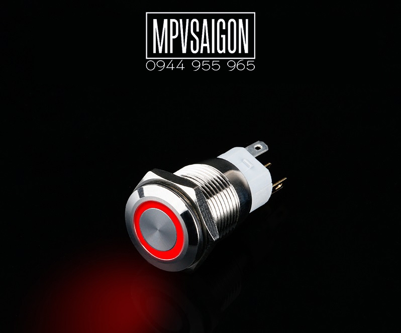 Công tắc kim loại16mm LED tròn nhấn nhả/ reset 12V~24V