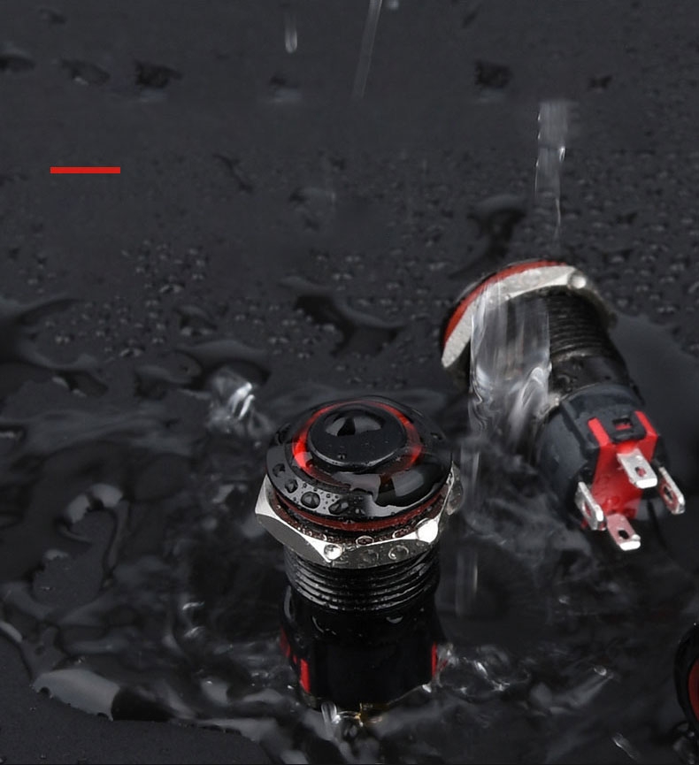 Công tắc led 12mm kim loại vỏ đen 12v nhấn nhả chống nước chống gỉ sét ô tô xe máy thiết bị máy móc y tế