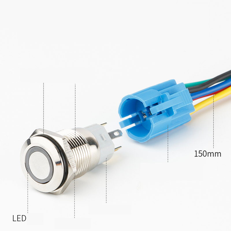 Công tắc kim loại16mm LED tròn nhấn nhả/ reset 12V~24V