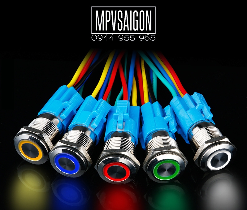 Công tắc kim loại 16mm LED tròn nhấn khóa/ Locking 12V~24V