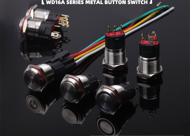 Công tắc LED 16mm vỏ đen có giắc cắm 12V 24V